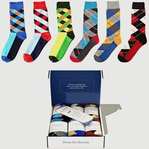 Men's Dress Socks, Combed Cotton, Colorful, Patterned, 6 Pack
